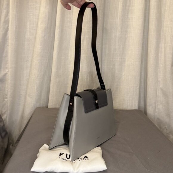 Furla Nuvola Leather Bag, Adjustable Strap, Gray/Black, Cenere/Soil/Nero - Picture 5 of 15